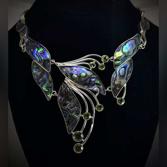 (NEW) Multicolor Abalone Shell w/ Peridot Gem Stones Sterling Silver 925 - Picture 4 of 8